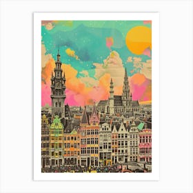 Belgium   Retro Collage Style 1 Art Print