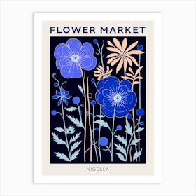 Blue Flower Market Poster Love In A Mist Nigella 3 Art Print