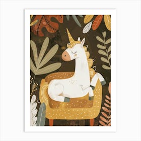 Unicorn On A Sofa Mustard Muted Pastels 3 Art Print