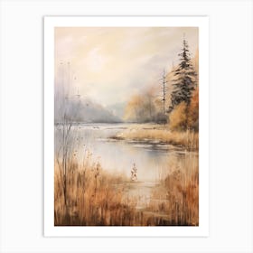 Lake In The Woods In Autumn, Painting 63 Art Print