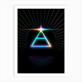 Neon Geometric Glyph in Candy Blue and Pink with Rainbow Sparkle on Black n.0435 Art Print