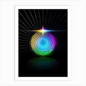 Neon Geometric Glyph in Candy Blue and Pink with Rainbow Sparkle on Black n.0206 Art Print