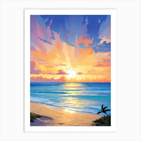 Grace Bay Beach Turks And Caicos At Sunset, Vibrant Painting 3 Art Print