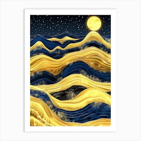 Golden Waves At Night Art Print