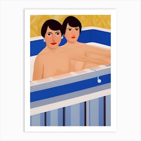 Surreal Bath People Blue Bright Sicilian Abstract Tiles Art Print