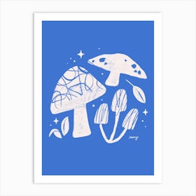 Abstract Mushrooms Blue    Art Print