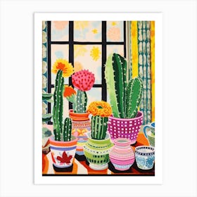 Cactus Painting Maximalist Still Life Bishops Cap Cactus 2 Art Print