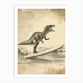 Vintage Spinosaurus Dinosaur On A Surf Board 4 Art Print