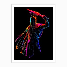 Spartan Warrior in Neon Art Print