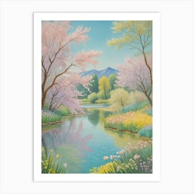 Sakura Blossoms By The Lake Art Print