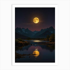 Full Moon Over Lake 1 Art Print