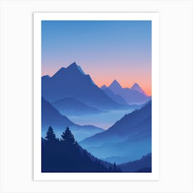 Misty Mountains Vertical Composition In Blue Tone 130 Art Print