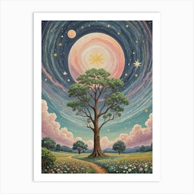 Tree Under A Starry Sky Art Print