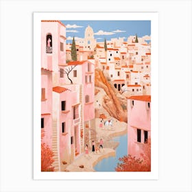Ibiza Spain 3 Vintage Pink Travel Illustration Art Print