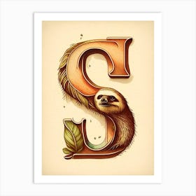 S  Sloth, Letter, Alphabet Retro Drawing 1 Art Print