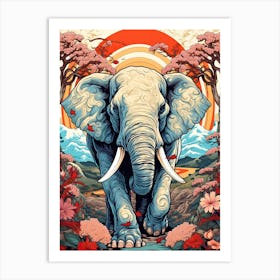 Elephant Animal Drawing In The Style Of Ukiyo E 4 Art Print