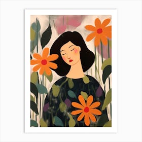 Woman With Autumnal Flowers Moonflower 2 Art Print