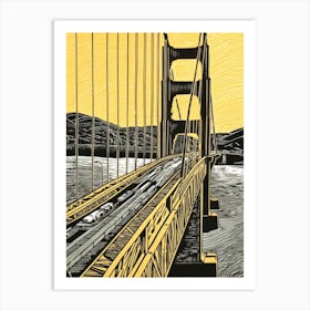 Golden Gate San Francisco Linocut Illustration Style 4 Art Print
