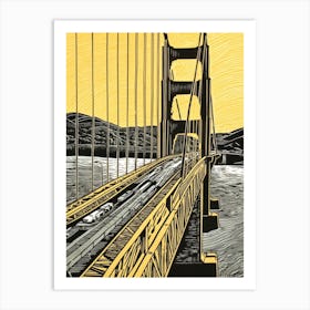 Golden Gate San Francisco Linocut Illustration Style 4 Poster