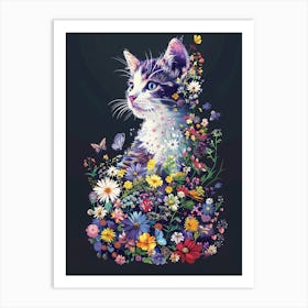 cat with flowers Art Print