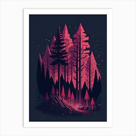 A Fantasy Forest At Night In Red Theme 22 Art Print