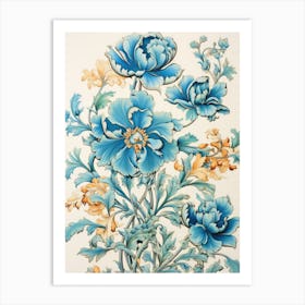 A Blue Floral Illustration Art Print