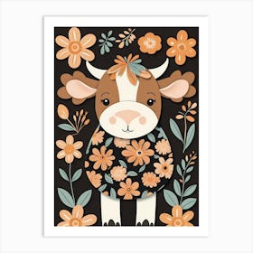 Floral Cute Baby Cow Nursery (9) Art Print