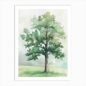 Oak Tree Atmospheric Watercolour Painting 6 Art Print