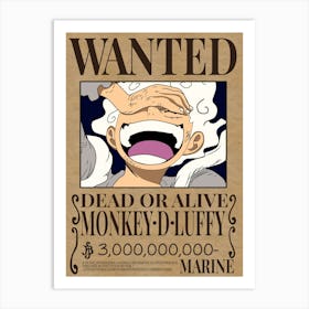 Wanted Dead Or Alive Monkey - Luffy 1 Art Print