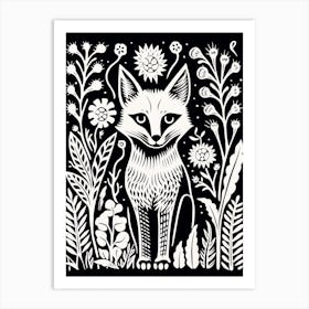 Fox In The Forest Linocut Illustration 28  Art Print