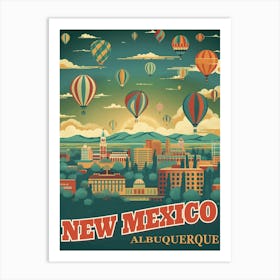 Albuquerque, New Mexico with a Hot Air Balloon Poster Art Print