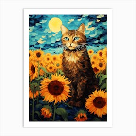 Sunflower Cat Art Print