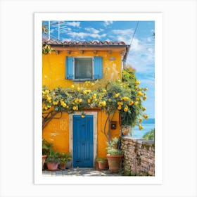 Yellow House With Blue Shutters Art Print