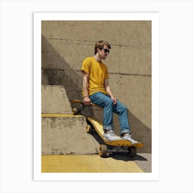 Skateboarder Sitting On Stairs Art Print