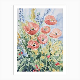 Poppy Flowers Watercolor Art Print