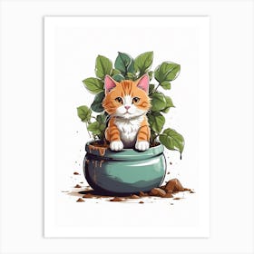 Cat In A Pot 1 Art Print