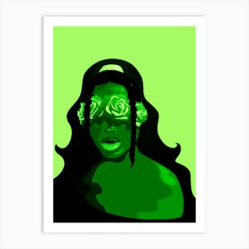 Afro Girl Art Prints Illustration Green Art Print