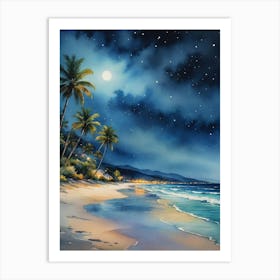 Moonlight At The Beach Art Print