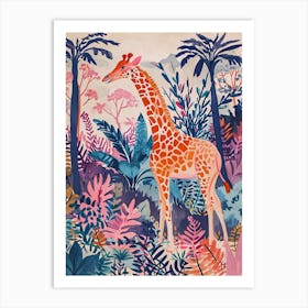 Purple Giraffe Watercolour Illustration 1 Art Print