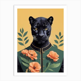 Floral Black Panther Portrait In A Suit (9) Art Print