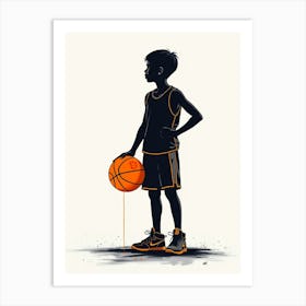 Silhouette Of A Boy Holding A Basketball Art Print