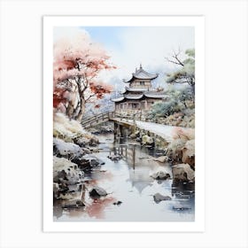 Ritsurin Garden In Kagawa, Japanese Brush Painting, Ukiyo E, Minimal 4 Art Print
