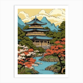 Byodo In Temple, Japan Vintage Travel Art 3 Art Print