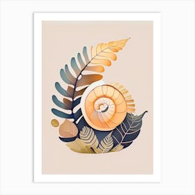 Snail With Fern Leaves Illustration Art Print