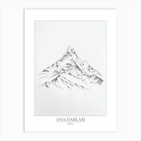 Ama Dablam Nepal Line Drawing 1 Poster Art Print