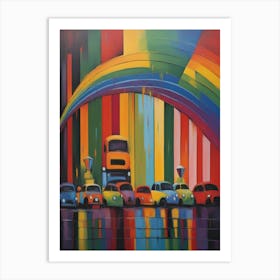 Rainbow Cars Art Print