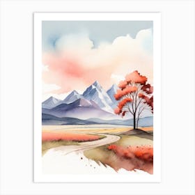 Tranquil Mountains In Minimalist Watercolor Vertical Composition 31 Art Print