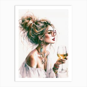 Boho Lady With Golden Wine 4 Art Print