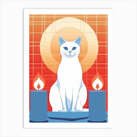 White Cat Tarot Card Illustration 1 Art Print