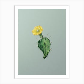 Vintage One Spined Opuntia Flower Botanical Art on Mint Green n.0011 Art Print